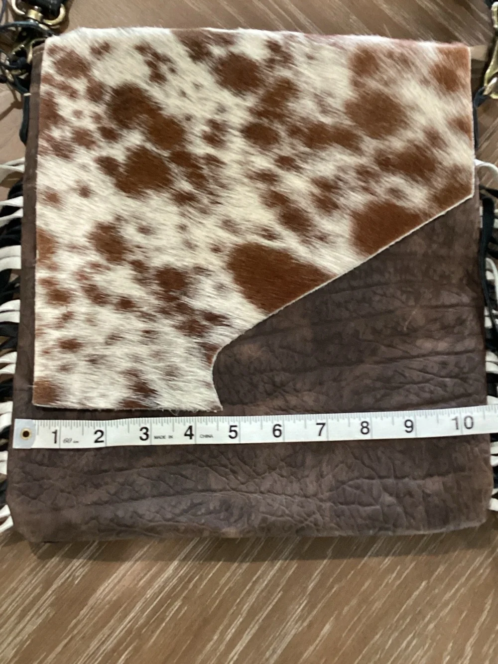 Myra Bag Brown and White Cowhide Fringe Crossbody